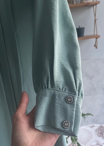 Bej Uzun Kollu Rahat Kesim Kadın Elbise - Görsel 3