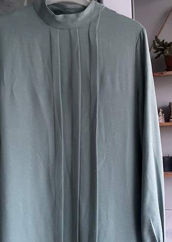 Bej Uzun Kollu Rahat Kesim Kadın Elbise - Görsel 7