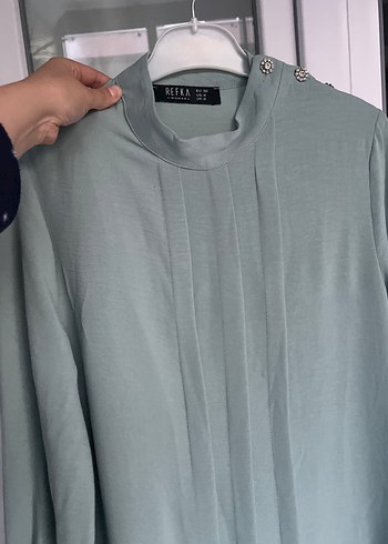 Bej Uzun Kollu Rahat Kesim Kadın Elbise - Görsel 9