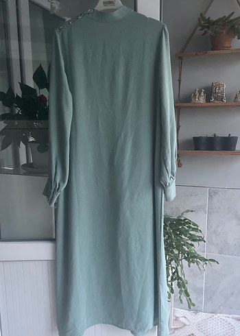 Bej Uzun Kollu Rahat Kesim Kadın Elbise - Görsel 5