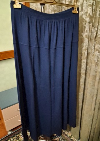 Düğmeli Lacivert, Penye, Uzun Kadın Etek - Görsel 2