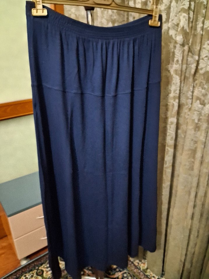 Düğmeli Lacivert, Penye, Uzun Kadın Etek - Görsel 2