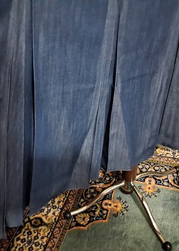 Mavi, Uzun Pileli Denim Kot Etek - Görsel 3