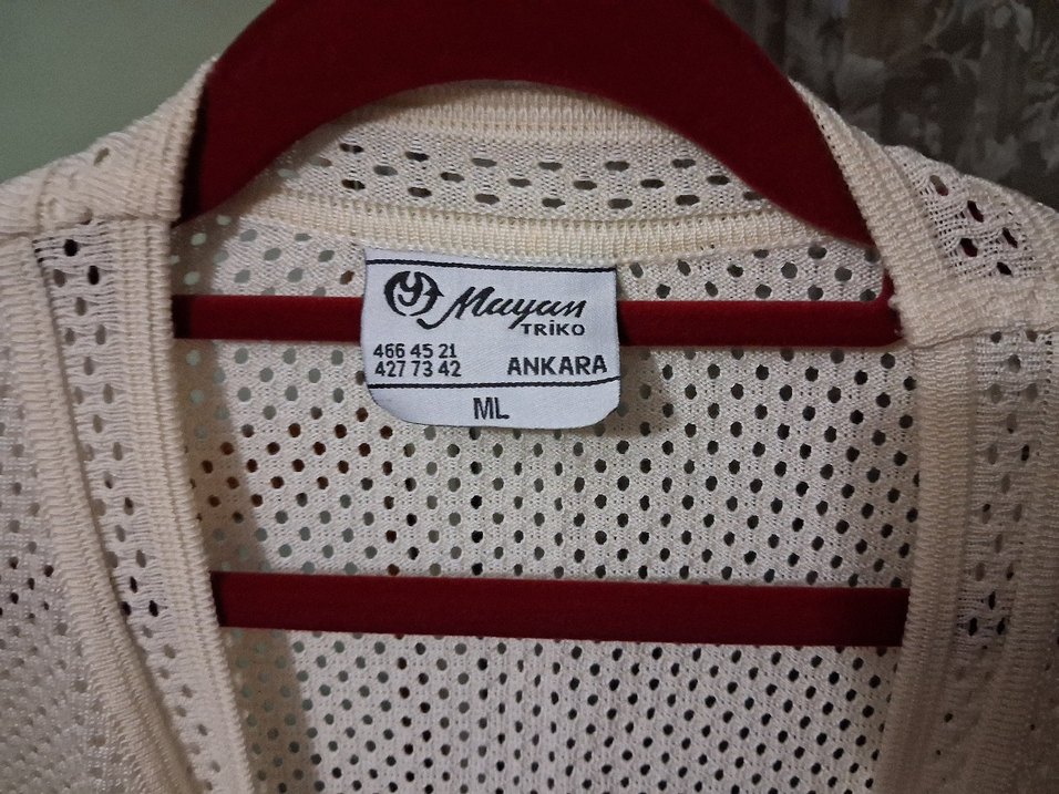 Beyaz, Örgü kumaşdan, Kolsuz, Dğmesiz Yelek, Mayam, ML.B. - Görsel 2