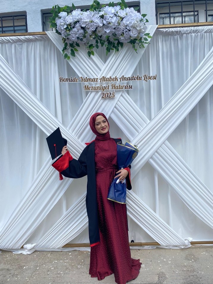 Bordo Etnik Desenli Uzun Tesettür Mezuniyet Elbisesi - Görsel 2