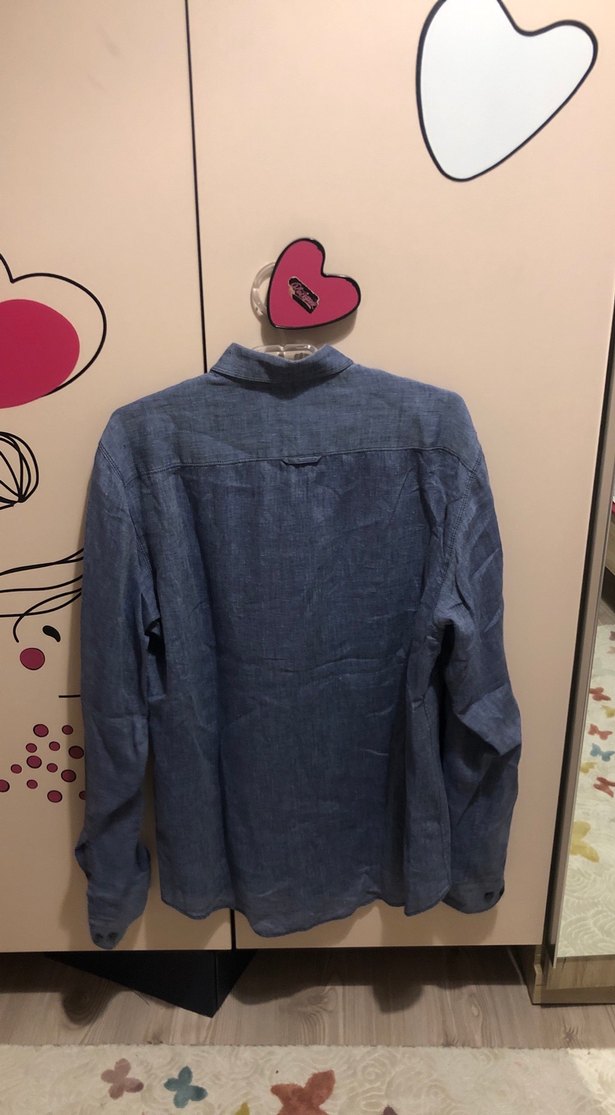 Erkek Keten Uzun Kollu Gömlek - Lacivert - Görsel 4