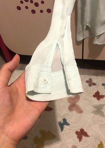 Bebe Mavisi Keten Kadın Gömlek Uzun Kollu - Görsel 4