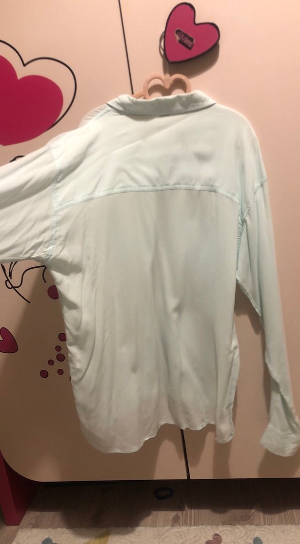 Bebe Mavisi Keten Kadın Gömlek Uzun Kollu - Görsel 5