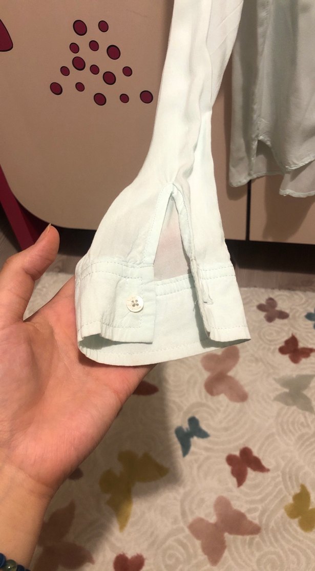 Bebe Mavisi Keten Kadın Gömlek Uzun Kollu - Görsel 4