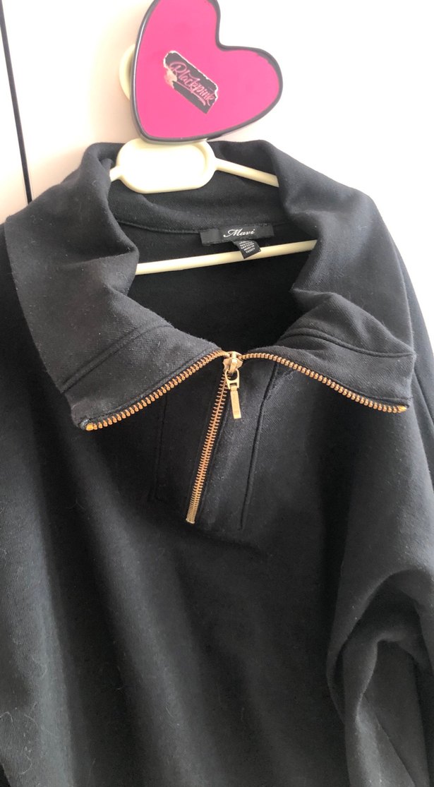 Siyah Yarım Fermuarlı Yüksek Yakalı Kadın Kazak - Görsel 2