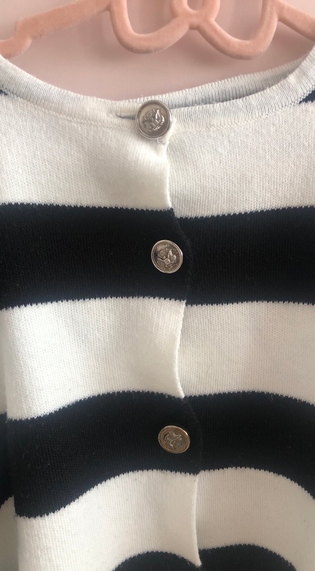 Düğmeli Siyah Beyaz Çizgili Triko Kazak - Görsel 2