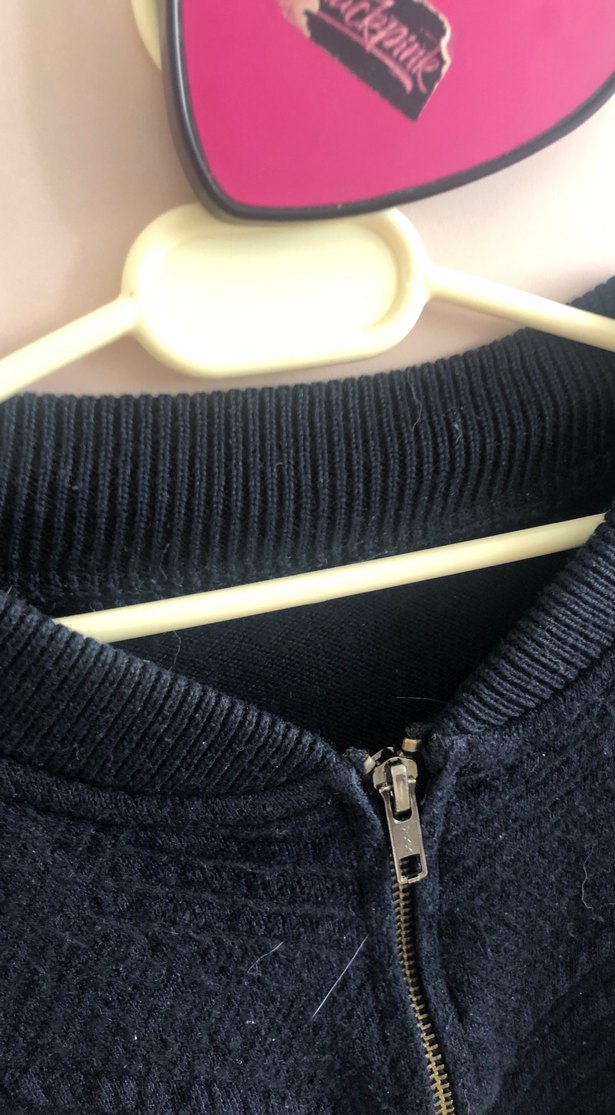 Erkek Lacivert Örgü Fermuarlı Kazak - Görsel 2