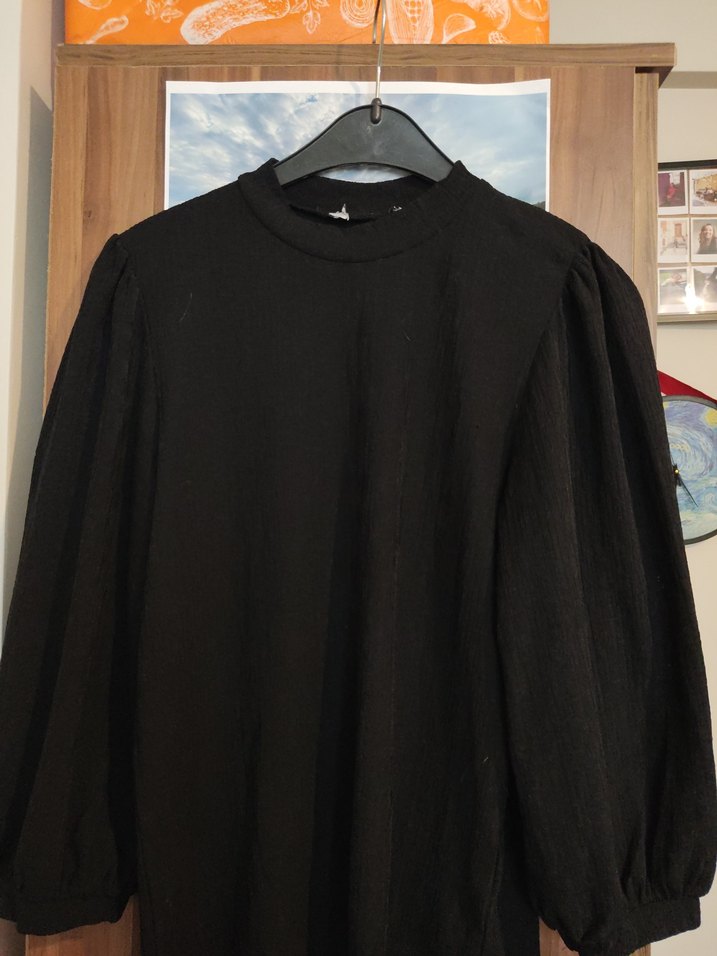 Siyah Kadın Uzun Kollu Salaş Bluz - Görsel 2