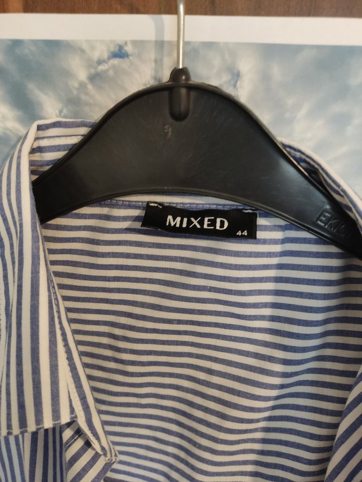 Düğmeli Çizgili Mavi Keten Kadın Gömlek - Görsel 2