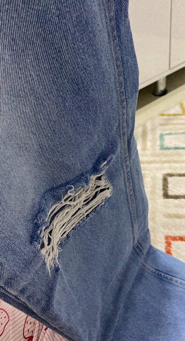 Mavi Bağlama Desenli Salaş Kadın Midi Denim Pantolon - Görsel 3