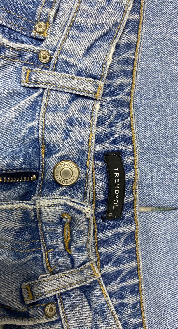 Mavi Bağlama Desenli Salaş Kadın Midi Denim Pantolon - Görsel 4