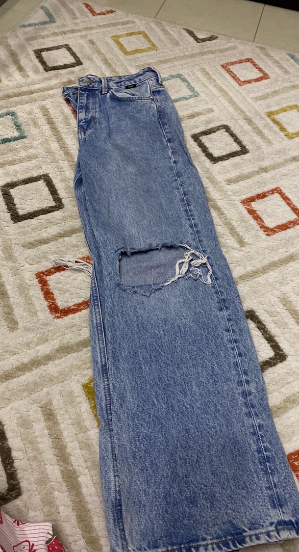 Mavi Normal Boy Bol Kesim Kadın Kot Pantolon - Görsel 2