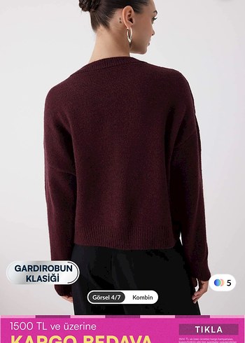 Bordo Düğmeli Triko Kadın Hırka - Görsel 2