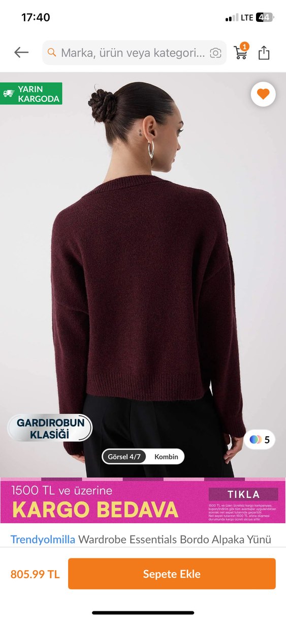 Bordo Düğmeli Triko Kadın Hırka - Görsel 2