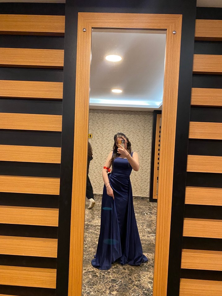 Straplez Lacivert Uzun Abiye Elbise - Görsel 2