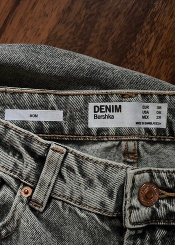 38 Beden BERSHKA Gri Mom Jean Kot Pantolon