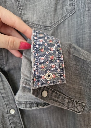 Gri Kot Kadın Gömlek, Bol Kesim, Uzun Kollu - Görsel 8