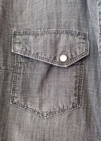 Gri Kot Kadın Gömlek, Bol Kesim, Uzun Kollu - Görsel 5