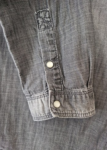 Gri Kot Kadın Gömlek, Bol Kesim, Uzun Kollu - Görsel 6