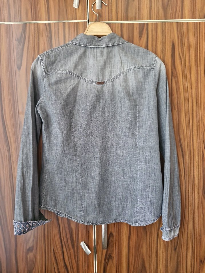 Gri Kot Kadın Gömlek, Bol Kesim, Uzun Kollu - Görsel 2