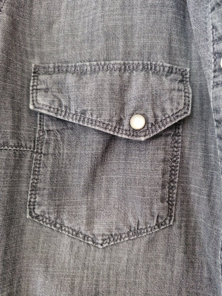 Gri Kot Kadın Gömlek, Bol Kesim, Uzun Kollu - Görsel 5