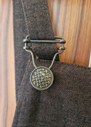 Kahverengi Askılı Midi Jean Salopet - Görsel 4