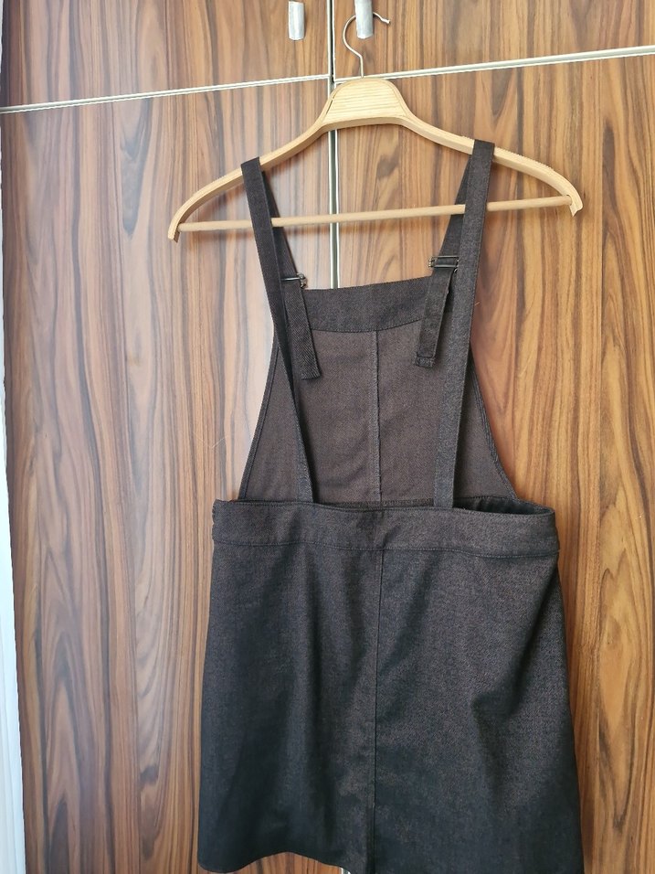 Kahverengi Askılı Midi Jean Salopet - Görsel 2