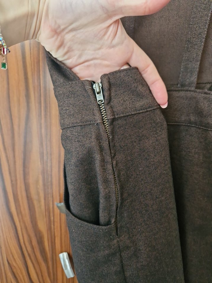 Kahverengi Askılı Midi Jean Salopet - Görsel 3