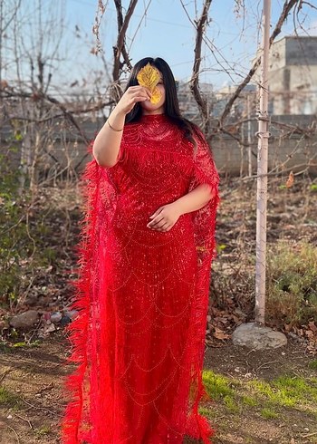 Bohem Kırmızı Uzun Kol Henna Elbise