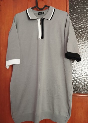 Gri Fermuarlı Triko Polo Tişört