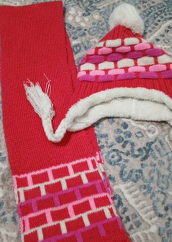 Renkli Nakışlı Çocuk Bere ve Atkı Seti - Görsel 3