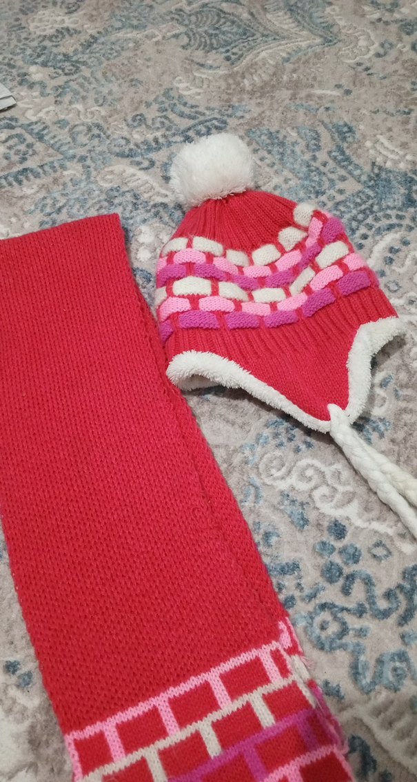 Renkli Nakışlı Çocuk Bere ve Atkı Seti - Görsel 2