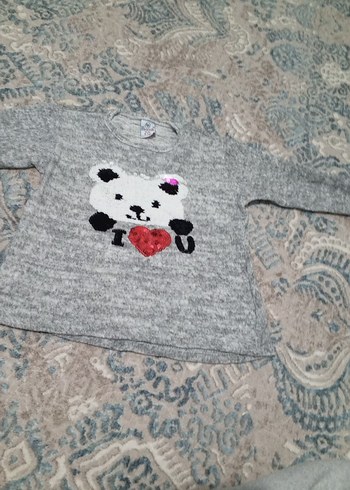 Kız Çocuk Gri Nakışlı Triko Sweatshirt - Görsel 2