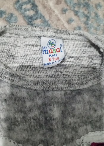 Kız Çocuk Gri Nakışlı Triko Sweatshirt - Görsel 3