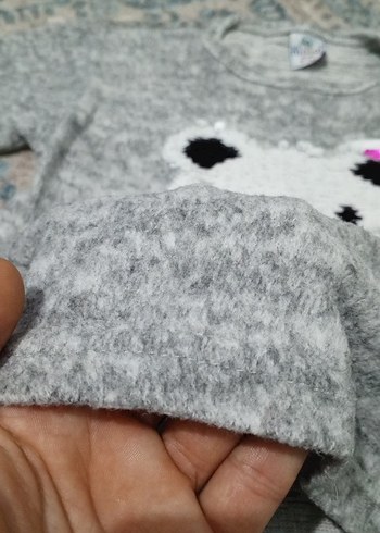 Kız Çocuk Gri Nakışlı Triko Sweatshirt - Görsel 4