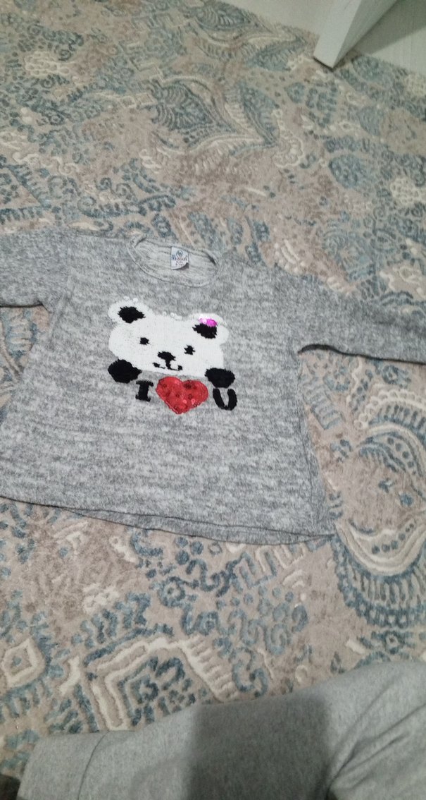 Kız Çocuk Gri Nakışlı Triko Sweatshirt - Görsel 2