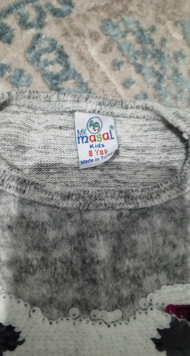 Kız Çocuk Gri Nakışlı Triko Sweatshirt - Görsel 3