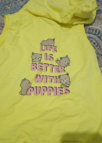 Sarı Kapüşonlu Fermuarlı  Çocuk Yeleği - Görsel 2