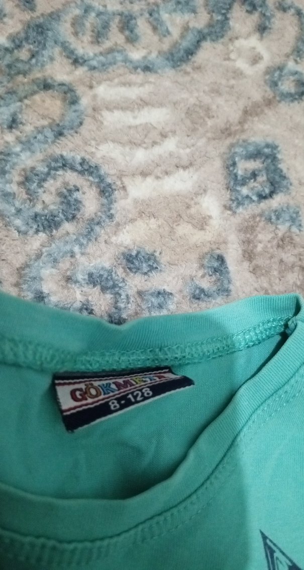 Kız Çocuk Turkuaz Parlak Yıldız Baskılı Tişört - Görsel 3