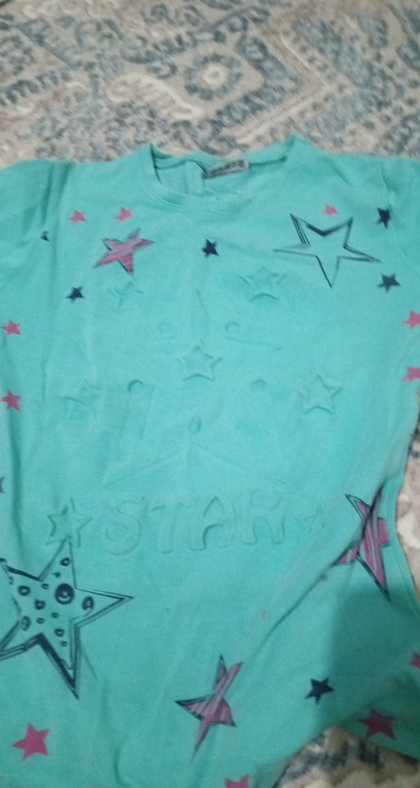 Kız Çocuk Turkuaz Parlak Yıldız Baskılı Tişört - Görsel 2