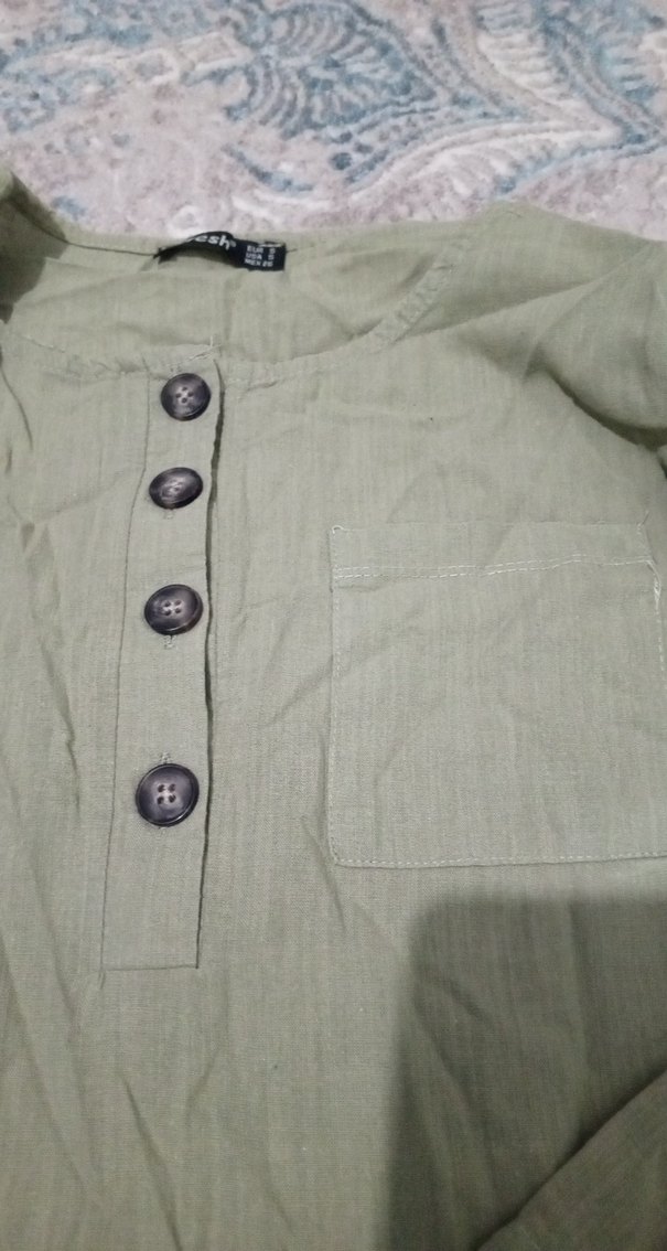 Düğmeli, Uzun Kollu, Keten Kadın Gömlek - Görsel 2