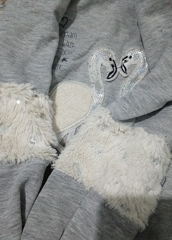 Nakışlı Gri Kız Sweatshirt - Görsel 3