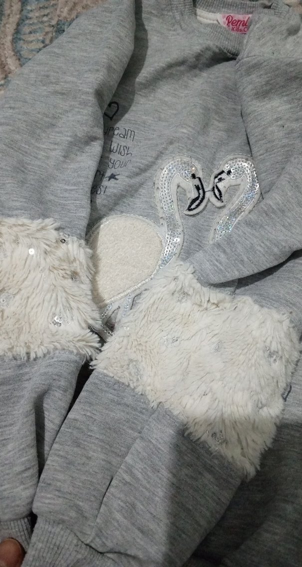 Nakışlı Gri Kız Sweatshirt - Görsel 3