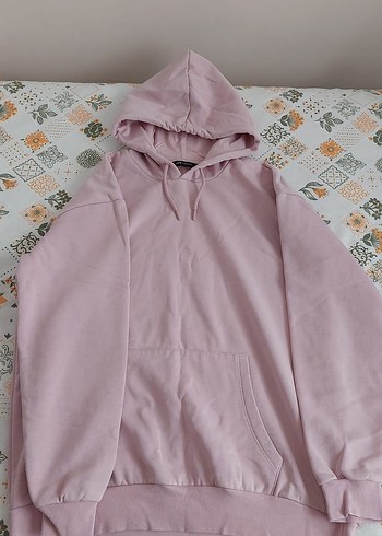 Pembe Kapüşonlu Salaş Sweatshirt - Görsel 2