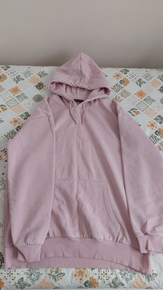 Pembe Kapüşonlu Salaş Sweatshirt - Görsel 2